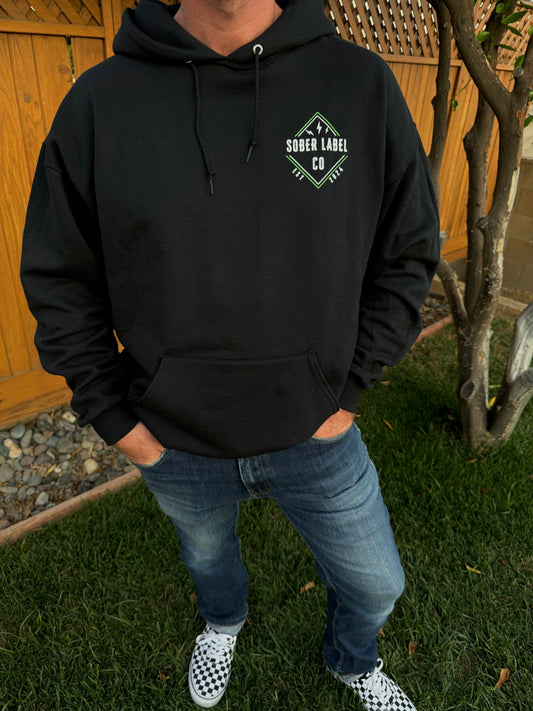 UNISEX ADULT HOODIE IN BLACK - DIAMOND NEON GREEN