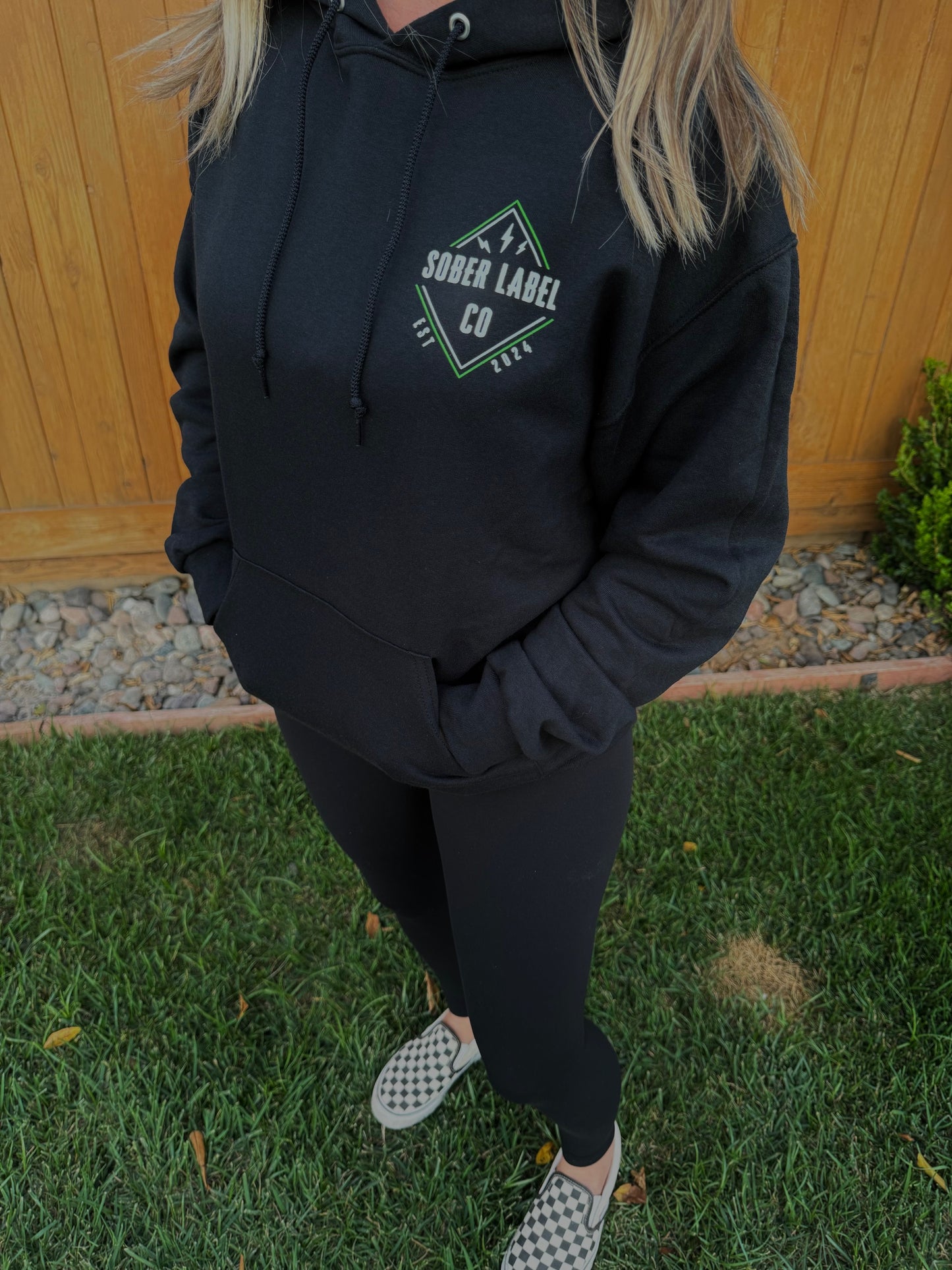 UNISEX ADULT HOODIE IN BLACK - DIAMOND NEON GREEN