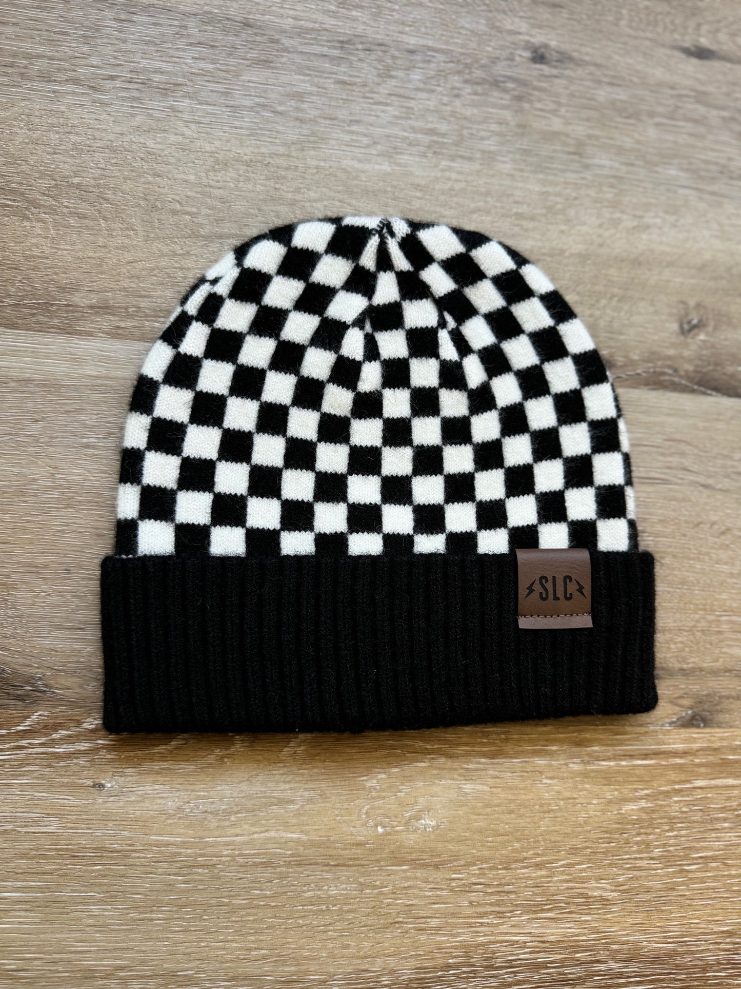 WOMENS CHECKERED BEANIE - BLACK