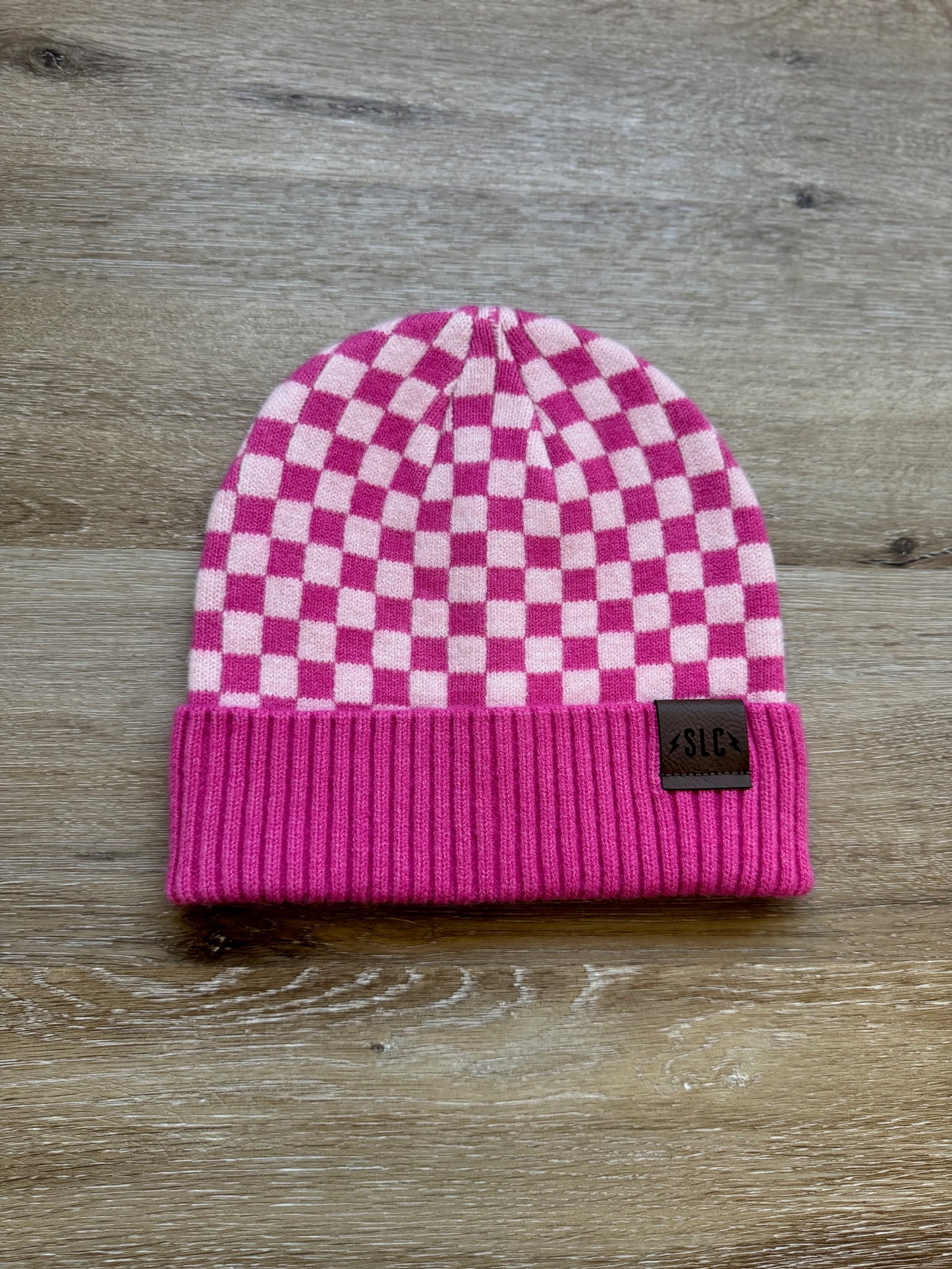 WOMENS CHECKRED BEANIE - PINK